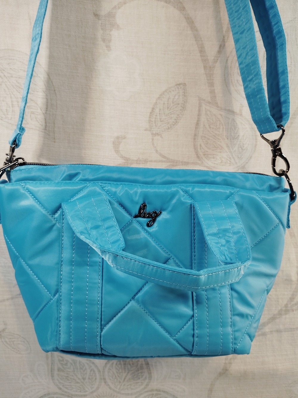 lug Dory Mini Blue Quilted Crossbody Bag w/Top Handles& Adj Shoulder Strap